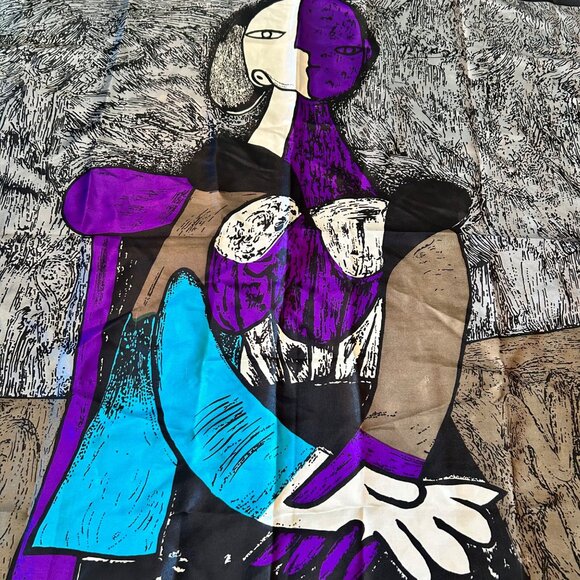 Vintage Pablo Picasso Art To Wear Cubism Portrait Square Scarf - Picture 3 of 7